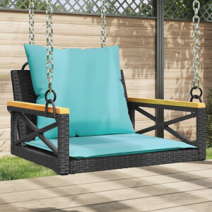 vidaXL Schommelbank met kussens 63x62x40 cm poly rattan zwart