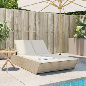 vidaXL Ligbed 2-persoons met kussens poly rattan beige