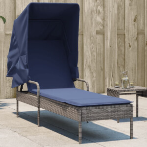 vidaXL Ligstoel met Luifel grijs poly rattan