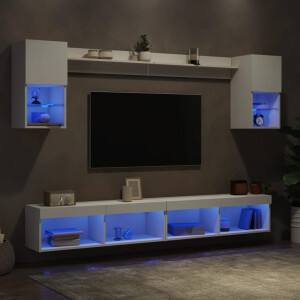 vidaXL 6-delige Tv-wandmeubelset met LED-verlichting bewerkt hout wit