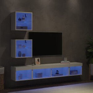 vidaXL 5-delige Tv-wandmeubelset met LED-verlichting bewerkt hout wit