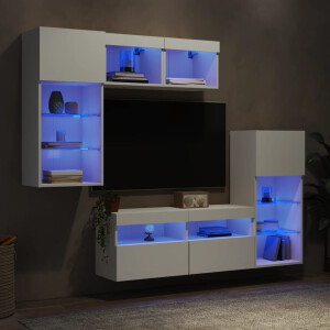 vidaXL 5-delige Tv-wandmeubelset met LED-verlichting bewerkt hout wit