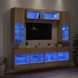 vidaXL 6-delige Tv-wandmeubelset met LED-verlichting sonoma eikenkleur