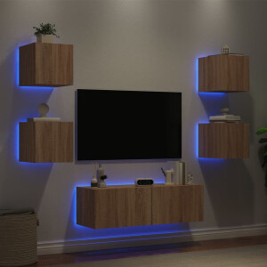 vidaXL 5-delige Tv-wandmeubelset met LED-verlichting sonoma eikenkleur