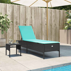 vidaXL Ligstoel met tafel en kussen, zwart polyrotan