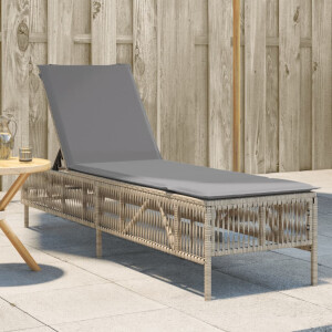 vidaXL Ligbed met kussen poly rattan beige