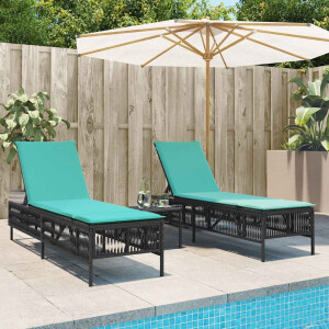 vidaXL Ligstoelen 2 stuks met tafel Zwart Poly Rotan