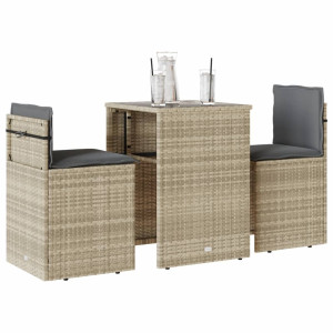 vidaXL 3-delige Bistroset met kussens poly rattan lichtgrijs