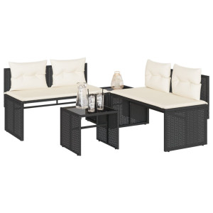 vidaXL 4-delige Loungeset met kussens poly rattan zwart