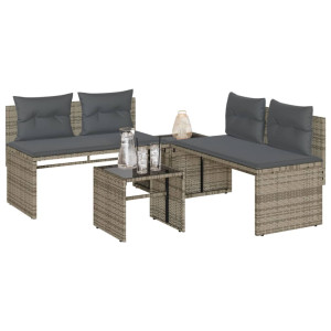 vidaXL 4-delige Loungeset met kussens poly rattan grijs