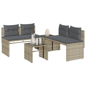 vidaXL 4-delige Loungeset met kussens poly rattan lichtgrijs