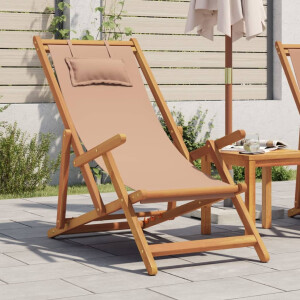 vidaXL Strandstoel inklapbaar massief eucalyptushout en stof taupe