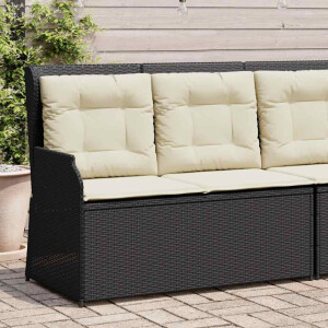 vidaXL Tuinbankje verstelbaar met kussens poly rattan zwart