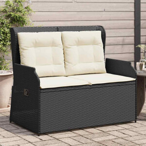 vidaXL Tuinbankje verstelbaar met kussens poly rattan zwart