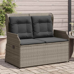 vidaXL Tuinbankje verstelbaar met kussens poly rattan grijs