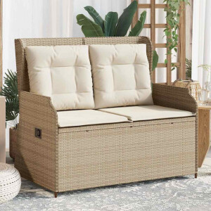 vidaXL Tuinbankje verstelbaar met kussens poly rattan beige
