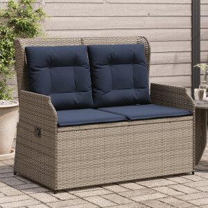 vidaXL Ligbank voor in de tuin met kussens grijs poly rattan