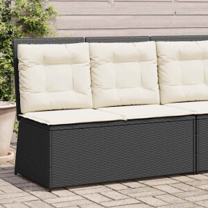 vidaXL Tuinbankje verstelbaar met kussens poly rattan zwart