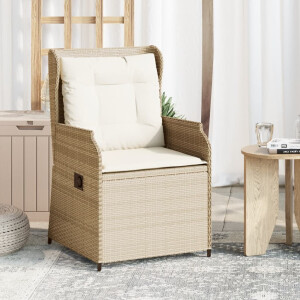 vidaXL Tuinstoelen 2 st verstelbaar met kussens poly rattan beige
