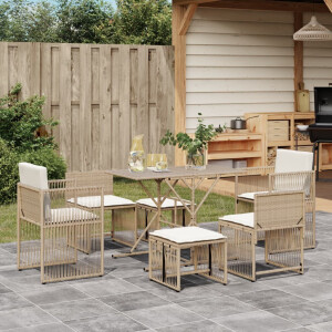 vidaXL 7-delige Tuinset met kussens poly rattan beige