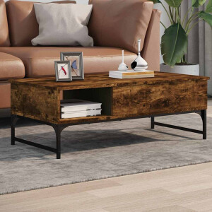 vidaXL Salontafel 100x50x35 cm bewerkt hout en metaal gerookt eiken