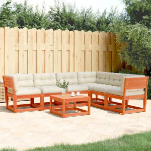 vidaXL 6-delige Loungeset met kussens massief grenenhout wasbruin