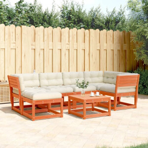 vidaXL 6-delige Loungeset met kussens massief grenenhout wasbruin