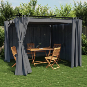 vidaXL Prieel met gordijnen 3x3 m staal antracietkleurig