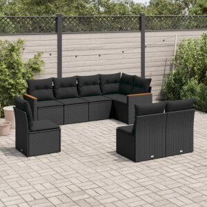 vidaXL 8-delige Loungeset met kussens poly rattan zwart