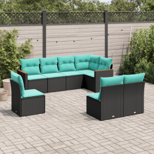 vidaXL 8-delige tuinbankset met kussens, zwart polyrotan