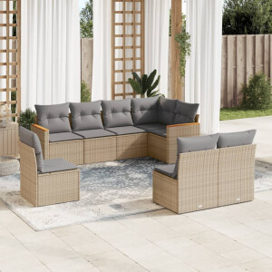 vidaXL 8-delige Loungeset met kussens poly rattan gemengd beige