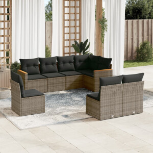 vidaXL 8-delige Loungeset met kussens poly rattan grijs