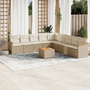 vidaXL 10-delige Loungeset met kussens poly rattan beige