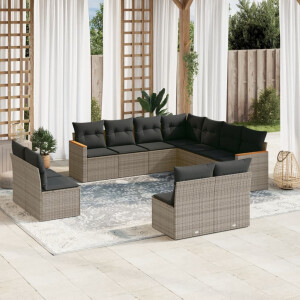 vidaXL 11-delige Loungeset met kussens poly rattan grijs
