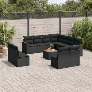 vidaXL 12-delige Loungeset met kussens poly rattan zwart