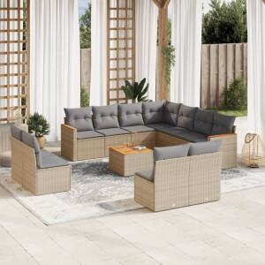 vidaXL 12-delige Loungeset met kussens poly rattan gemengd beige