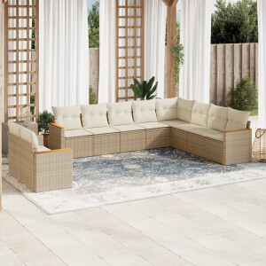 vidaXL 10-delige Loungeset met kussens poly rattan beige