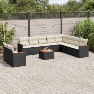 vidaXL 11-delige Loungeset met kussens poly rattan zwart