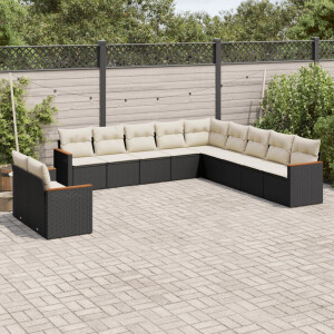 vidaXL 11-delige Loungeset met kussens poly rattan zwart