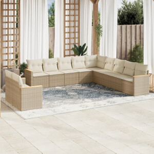 vidaXL 11-delige Tuinset met kussens poly rattan beige