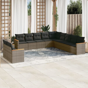 vidaXL 11-delige Loungeset met kussens poly rattan grijs