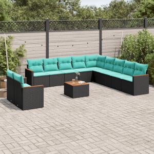 vidaXL 12-delige tuinbankset met kussens van zwart polyrotan