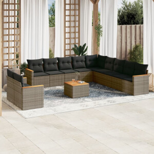 vidaXL 12-delige Loungeset met kussens poly rattan grijs