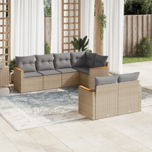 vidaXL 7-delige Loungeset met kussens poly rattan gemengd beige