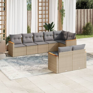 vidaXL 8-delige Loungeset met kussens poly rattan gemengd beige