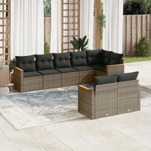 vidaXL 8-delige Loungeset met kussens poly rattan grijs