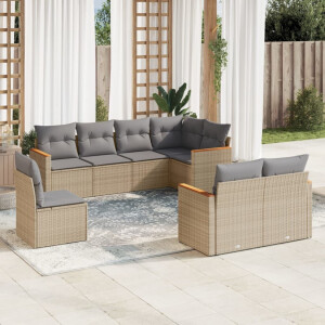 vidaXL 8-delige Loungeset met kussens poly rattan gemengd beige