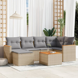 vidaXL 7-delige Loungeset met kussens poly rattan gemengd beige