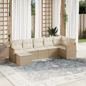 vidaXL 7-delige Loungeset met kussens poly rattan beige