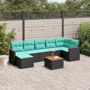 vidaXL 8-delige tuinbankset met kussens, zwart polyrotan